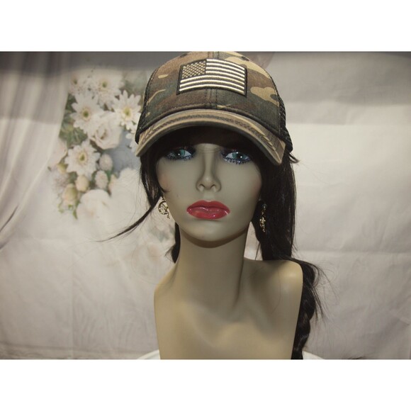 American Flag Camo Trucker Cap Hat Snapback H3 Headwear Stone Washed look - Picture 2 of 5